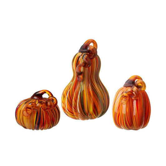 Glitzhome 8.46 in. H Multi-Striped Glass Pumpkin and Gourd S/3