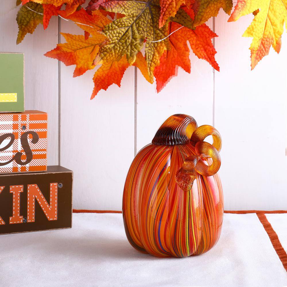 Glitzhome 8.46 in. H Multi-Striped Glass Pumpkin and Gourd S/3