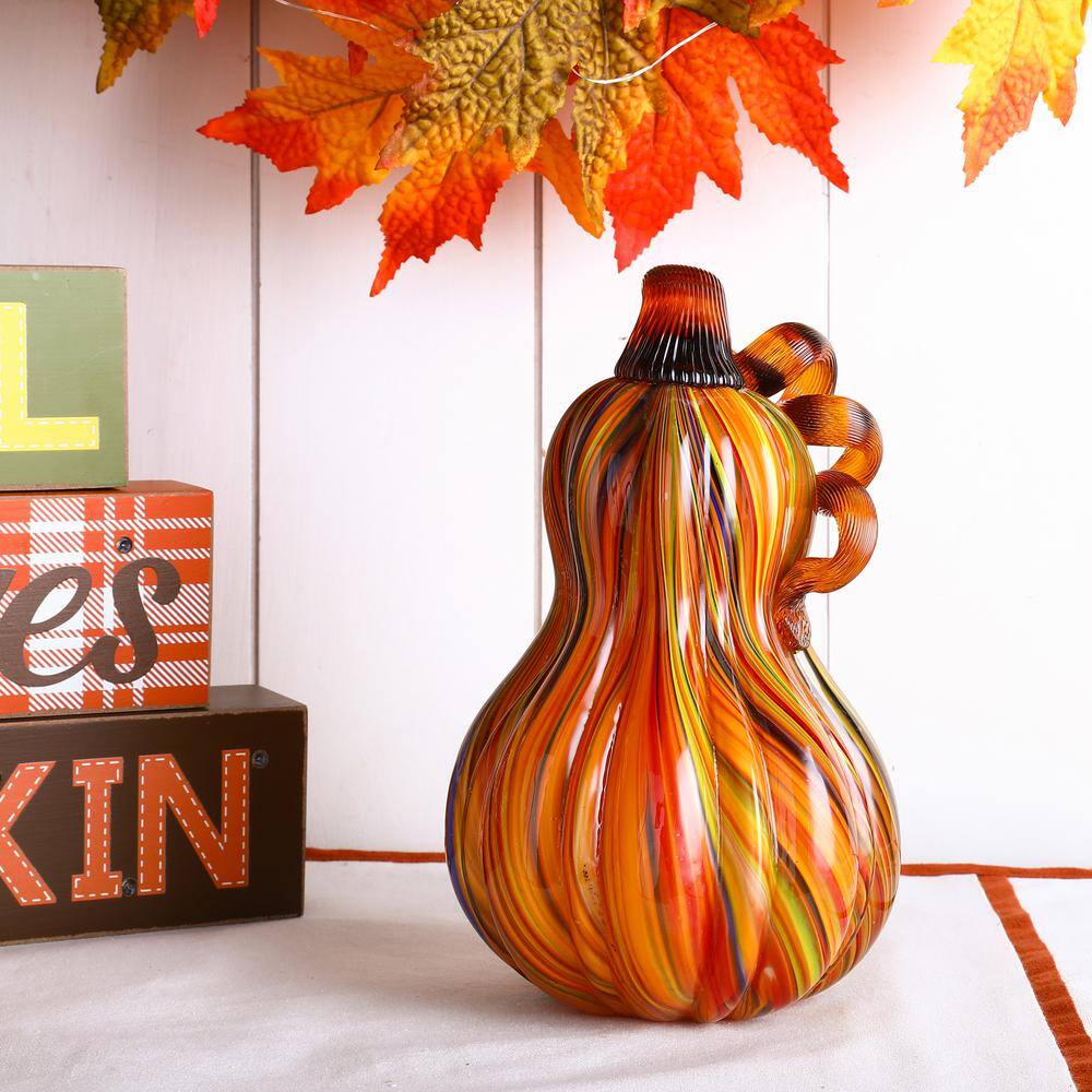 Glitzhome 8.46 in. H Multi-Striped Glass Pumpkin and Gourd S/3