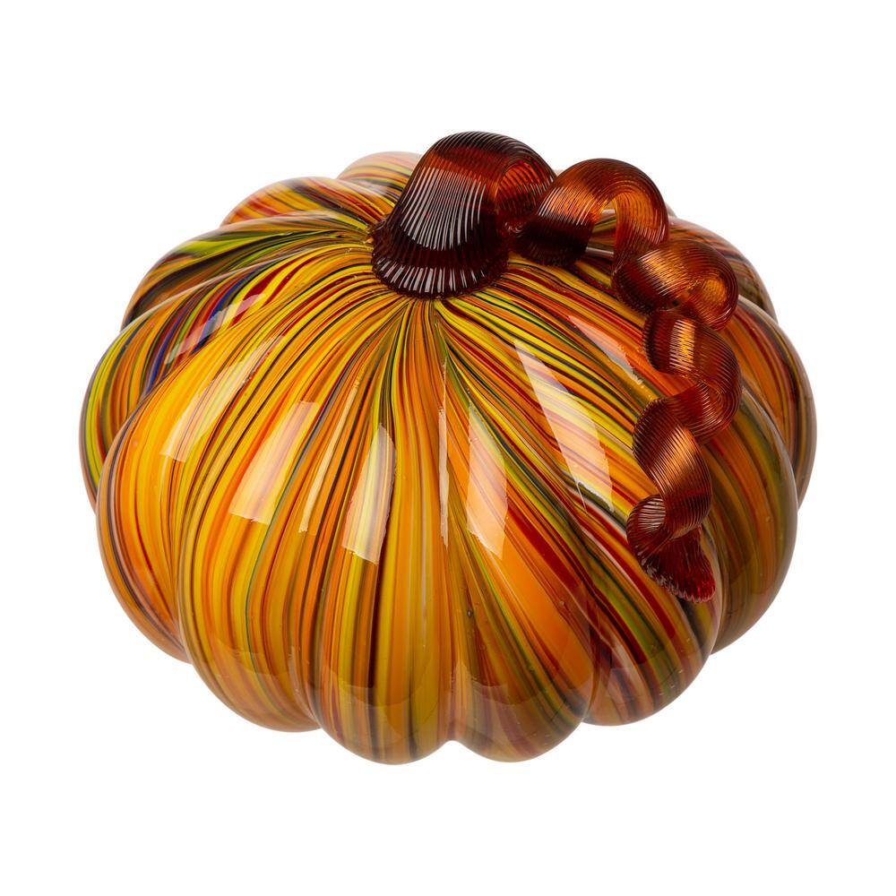 Glitzhome 8.46 in. H Multi-Striped Glass Pumpkin and Gourd S/3