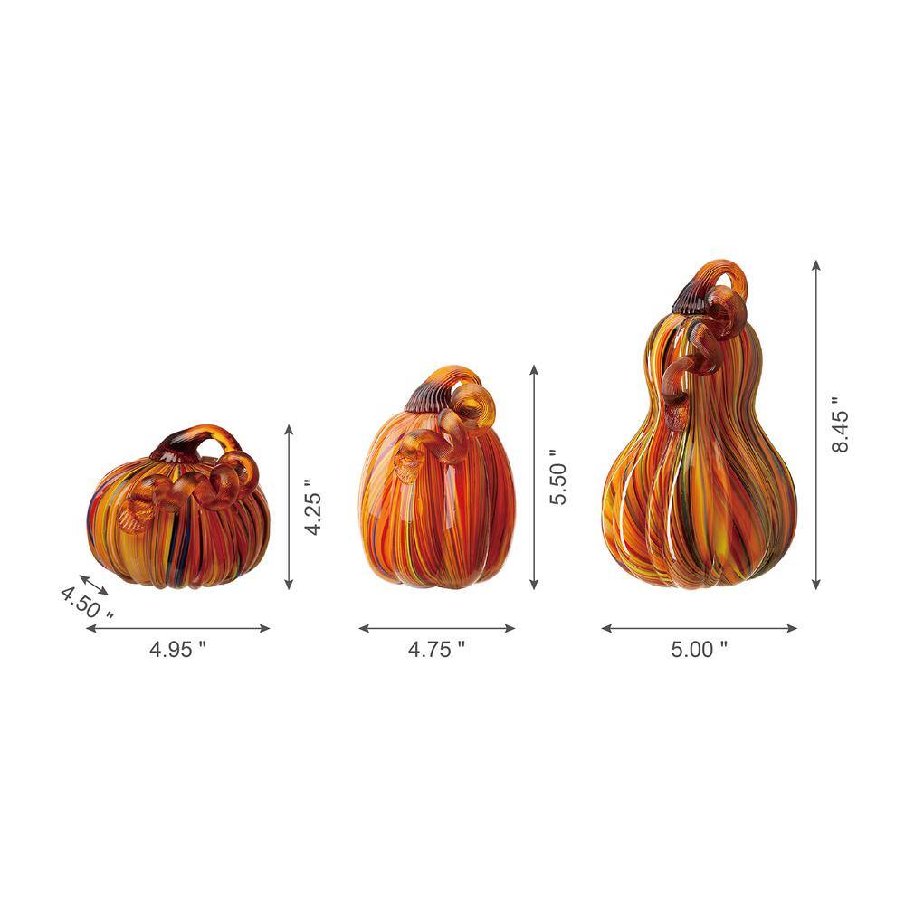 Glitzhome 8.46 in. H Multi-Striped Glass Pumpkin and Gourd S/3