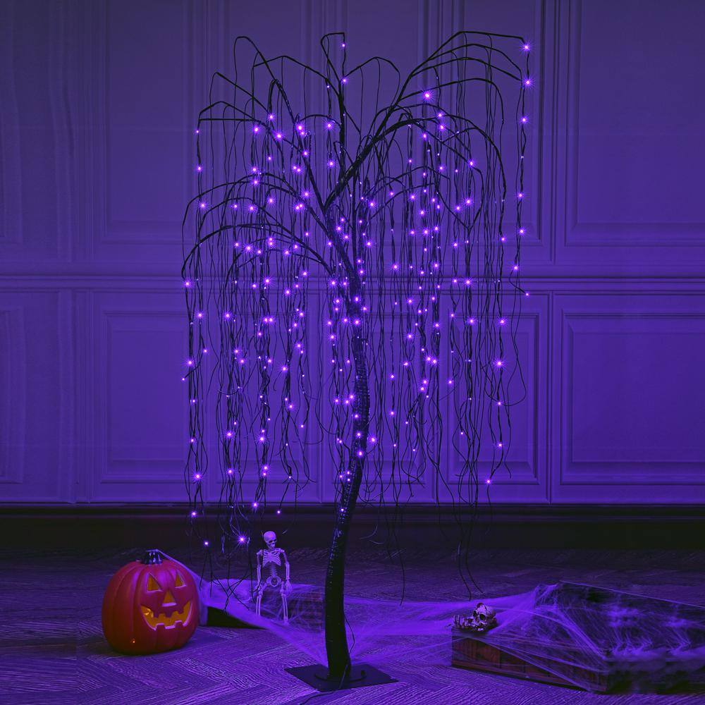 Lightshare 7 ft. Purple Pre-Lit LED Halloween Tree Artificial Christmas Tree with Spiders and 256 LED Lights