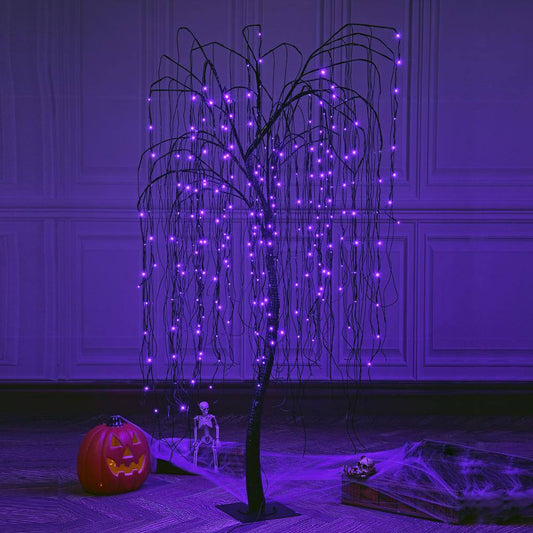 Lightshare 7 ft. Purple Pre-Lit LED Halloween Tree Artificial Christmas Tree with Spiders and 256 LED Lights