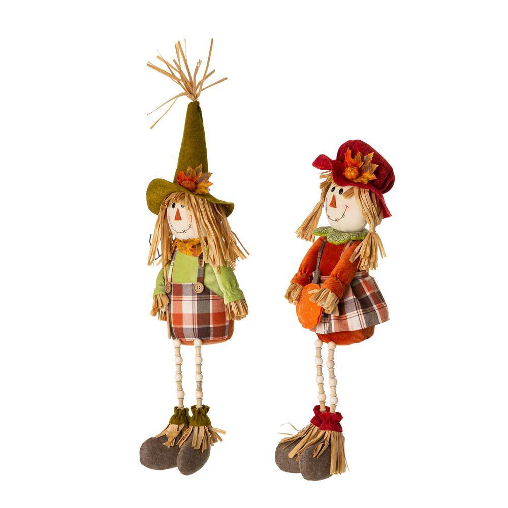 Glitzhome 25 in. H Fall Fabric Scarecrow Shelf Sitter (Set of 2)