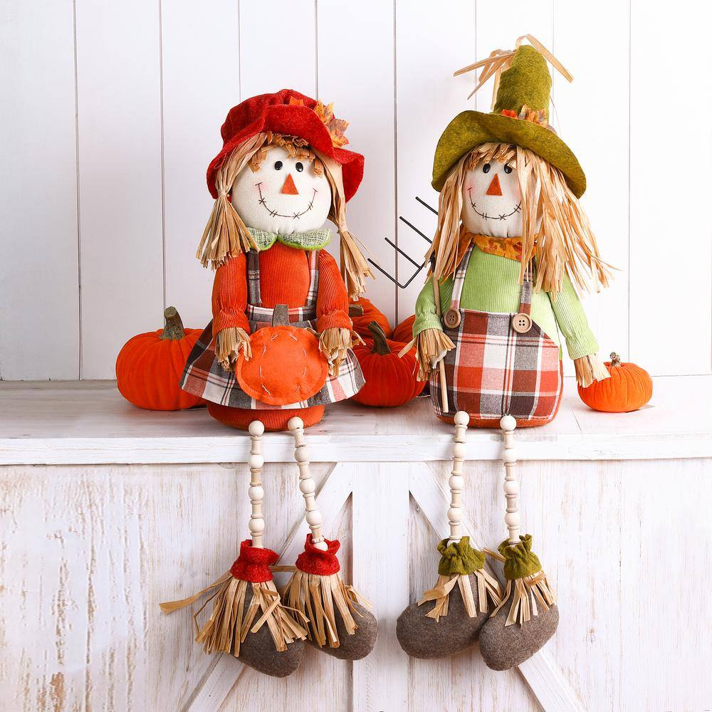 Glitzhome 25 in. H Fall Fabric Scarecrow Shelf Sitter (Set of 2)