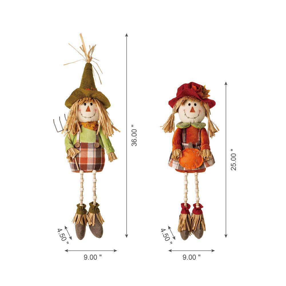 Glitzhome 25 in. H Fall Fabric Scarecrow Shelf Sitter (Set of 2)