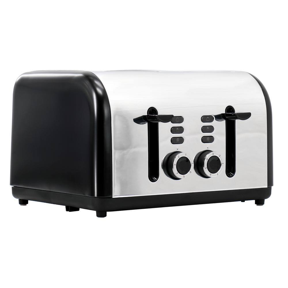 1400-Watt 4-Slice Black Wide Slot Stainless Steel Toaster