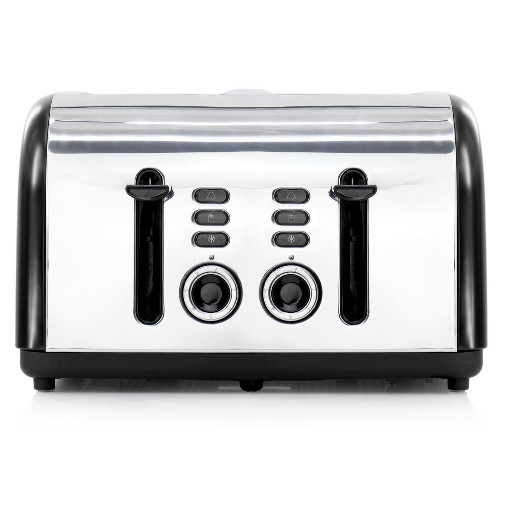 1400-Watt 4-Slice Black Wide Slot Stainless Steel Toaster