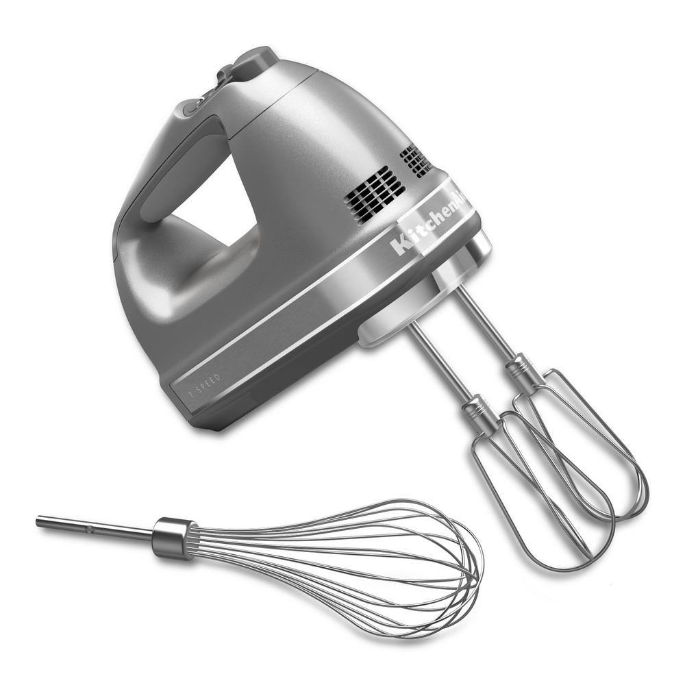 KitchenAid 7-Speed Contour Silver Hand Mixer with Beater and Whisk Attachments