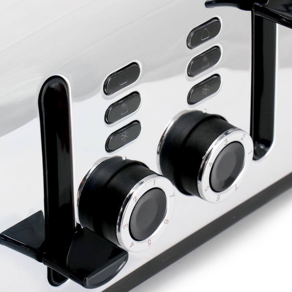 1400-Watt 4-Slice Black Wide Slot Stainless Steel Toaster