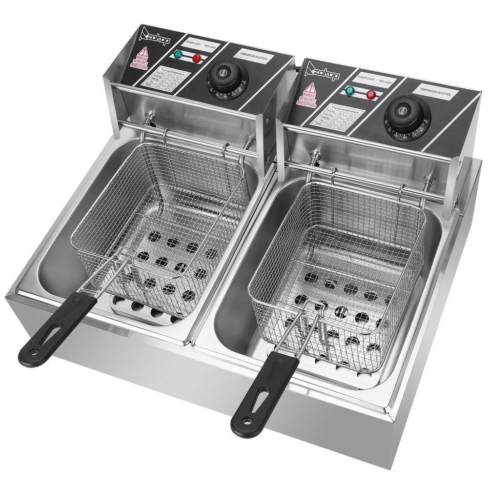 12.7 qt. Stainless Steel Electric Deep Fryer with Double Tanks