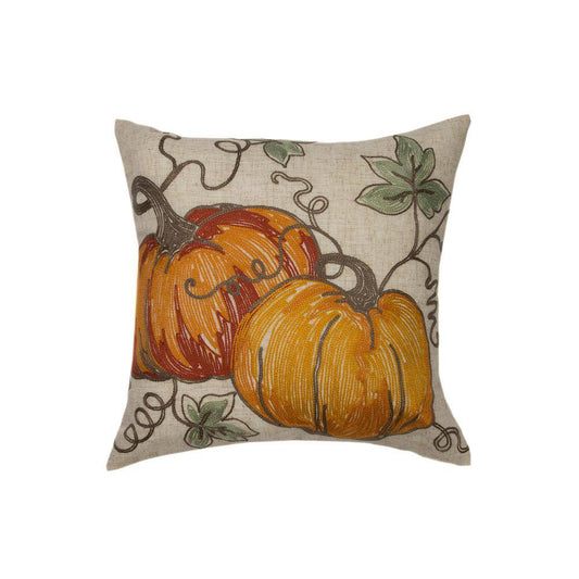 Manor Luxe 14 in. x 14 in. Rustic Pumpkin Crewel Embroidered Fall Pillow