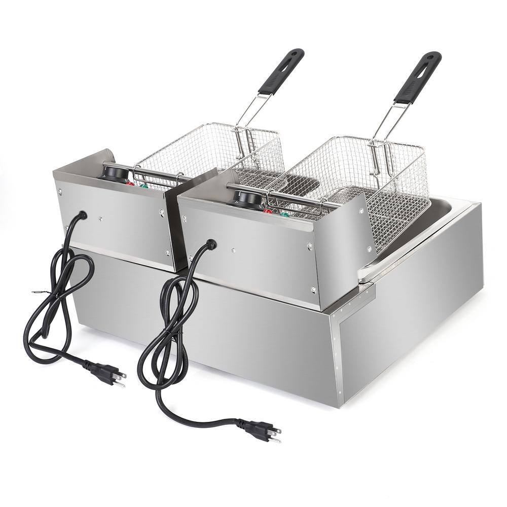 12.7 qt. Stainless Steel Electric Deep Fryer with Double Tanks