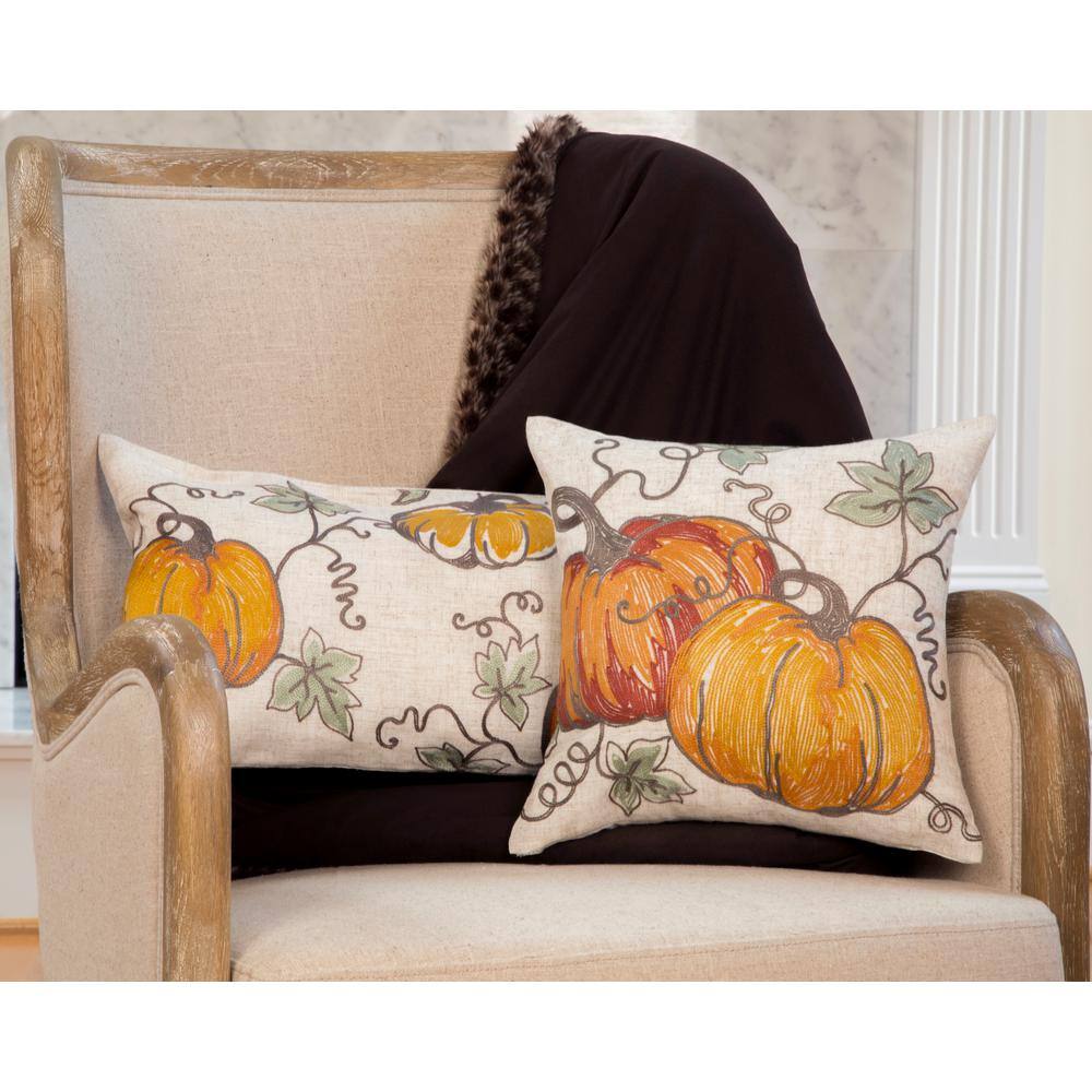 Manor Luxe 14 in. x 14 in. Rustic Pumpkin Crewel Embroidered Fall Pillow