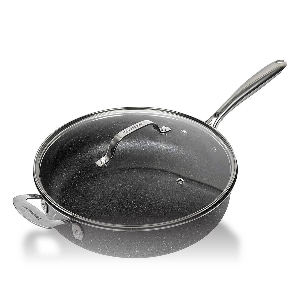 GRANITESTONE 5.5 Qt. Aluminum Ultra-Durable Non-Stick Diamond Infused Deep Saute Pan with Glass Lid and Helper Handle