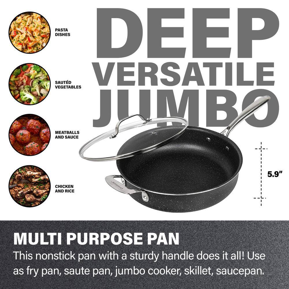 GRANITESTONE 5.5 Qt. Aluminum Ultra-Durable Non-Stick Diamond Infused Deep Saute Pan with Glass Lid and Helper Handle