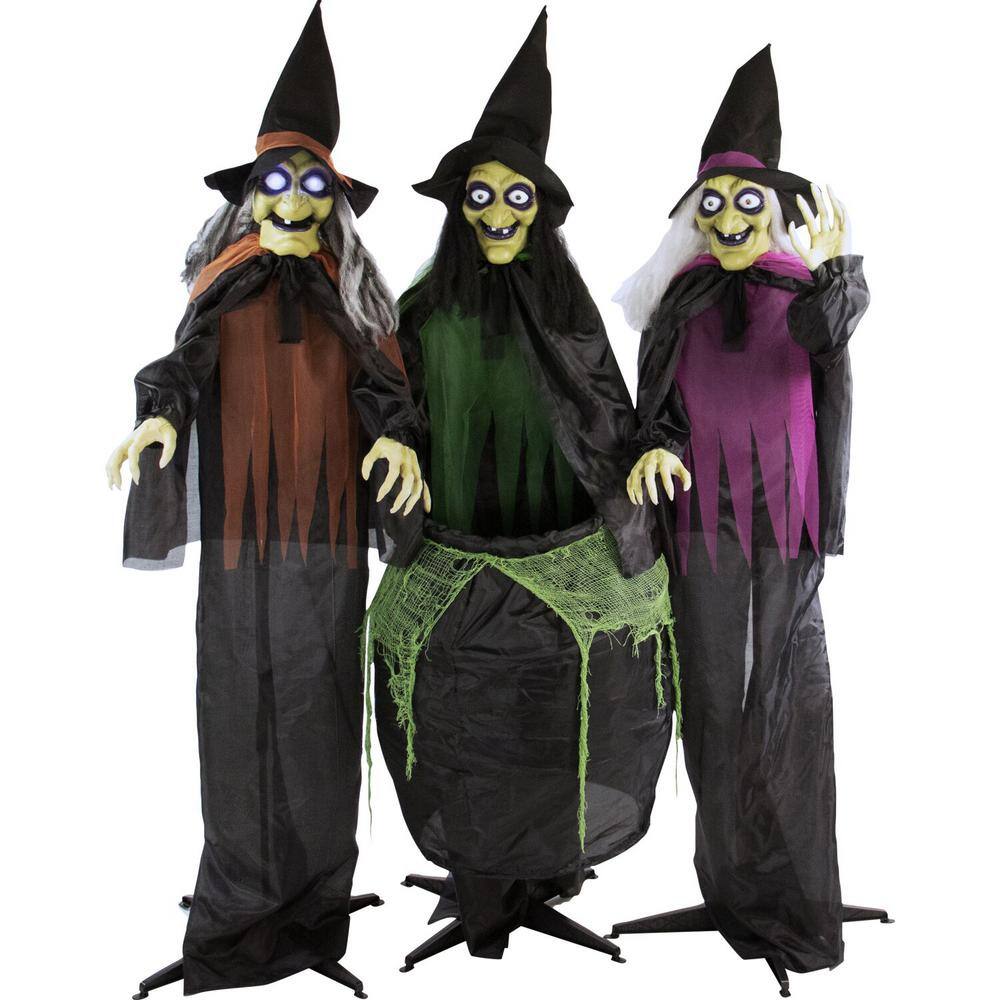 Haunted Hill Farm 67 in. Touch Activated Animatronic Witches, Light-up Eyes, Poseable, Battery-Operated