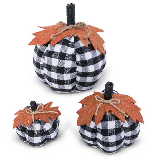 GERSON INTERNATIONAL Assorted Sized 10 in. H Black and White Plaid Pumpkins Harvest Decor (Set of 3)