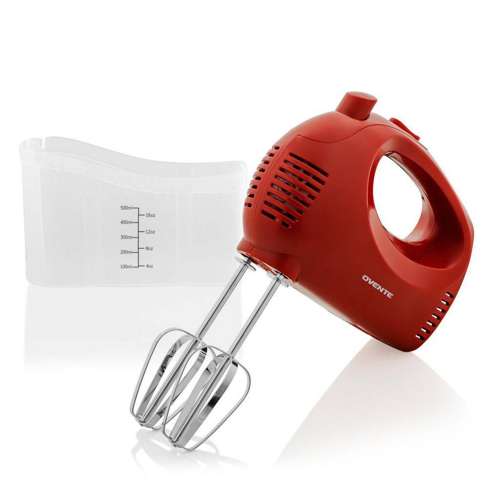 OVENTE 5-Speed Ultra Power Hand Mixer with Free Storage Case, Red