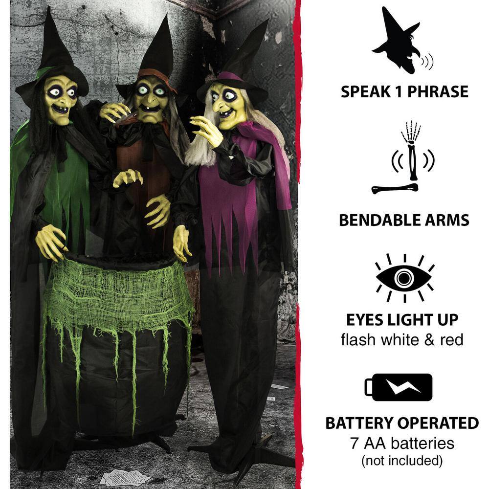 Haunted Hill Farm 67 in. Touch Activated Animatronic Witches, Light-up Eyes, Poseable, Battery-Operated