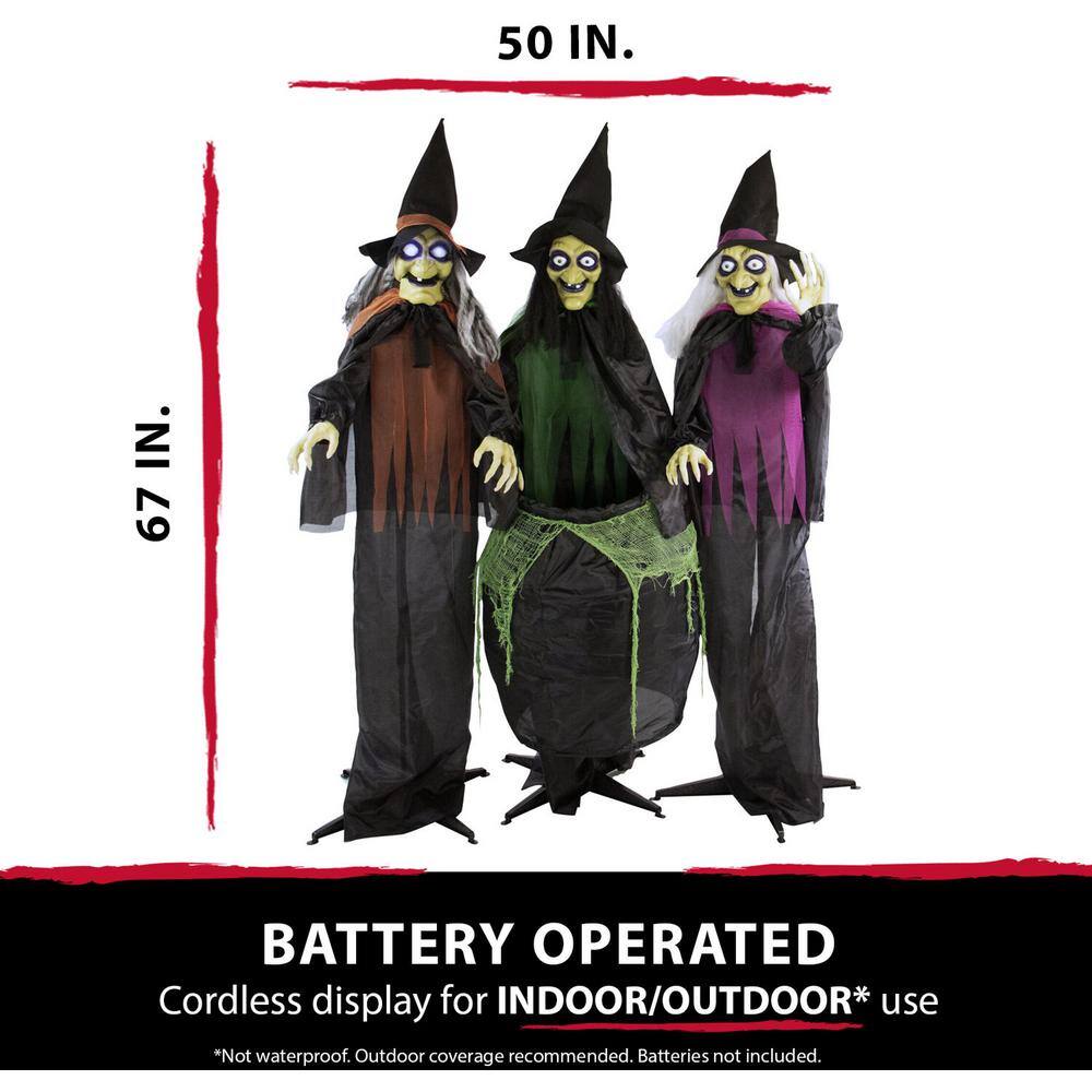 Haunted Hill Farm 67 in. Touch Activated Animatronic Witches, Light-up Eyes, Poseable, Battery-Operated