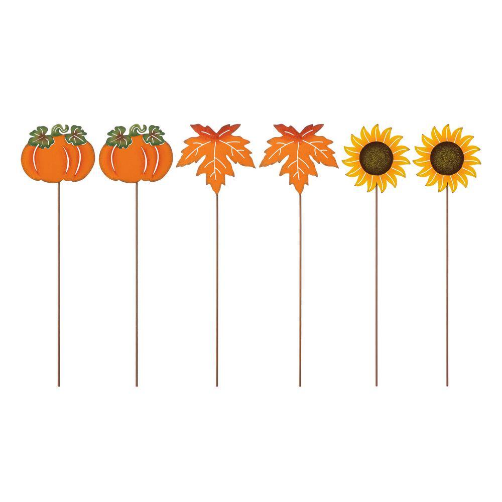 Glitzhome 18 in. H Fall Metal Pumpkin, Leave & Sunflower Yard Stake(Set of 6)