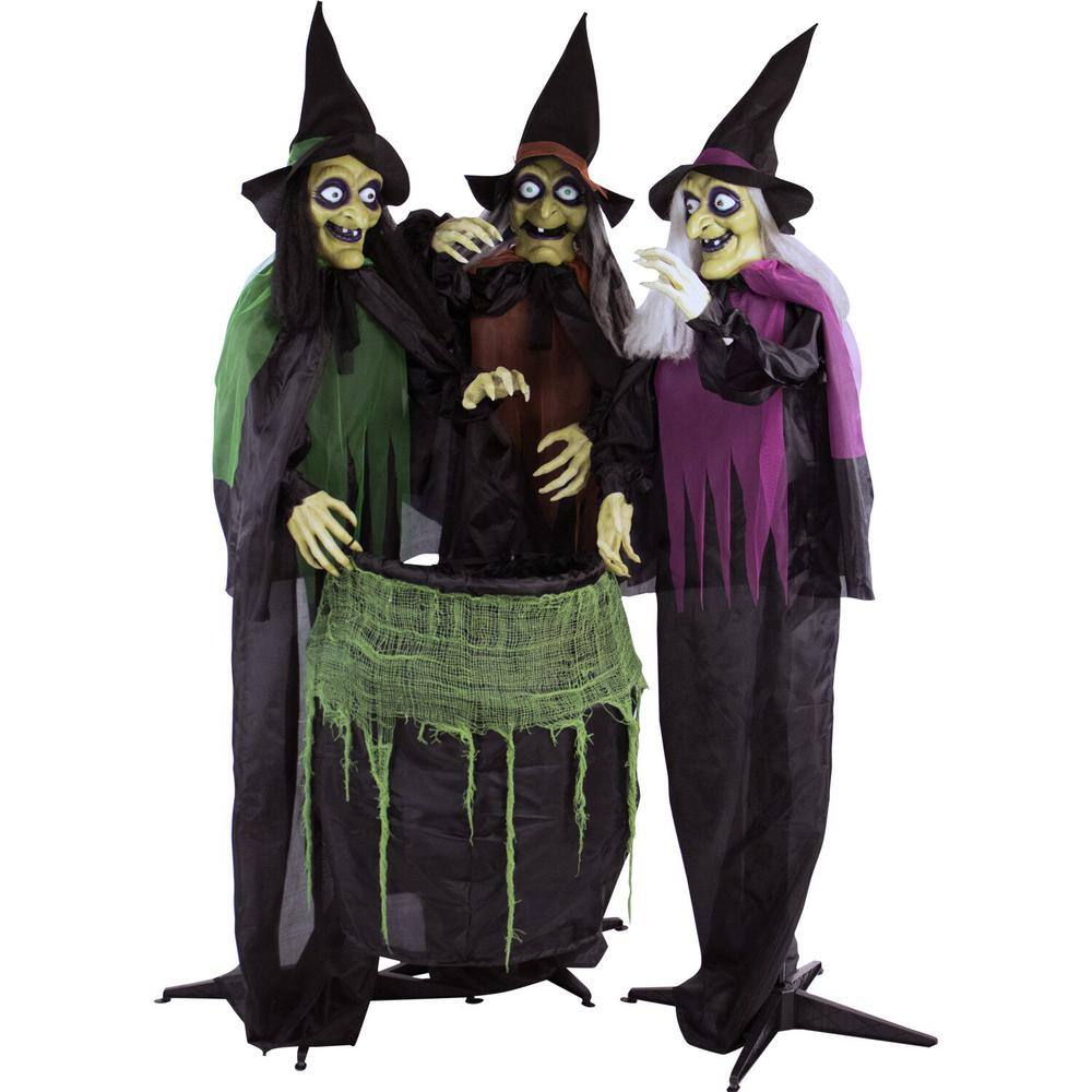 Haunted Hill Farm 67 in. Touch Activated Animatronic Witches, Light-up Eyes, Poseable, Battery-Operated