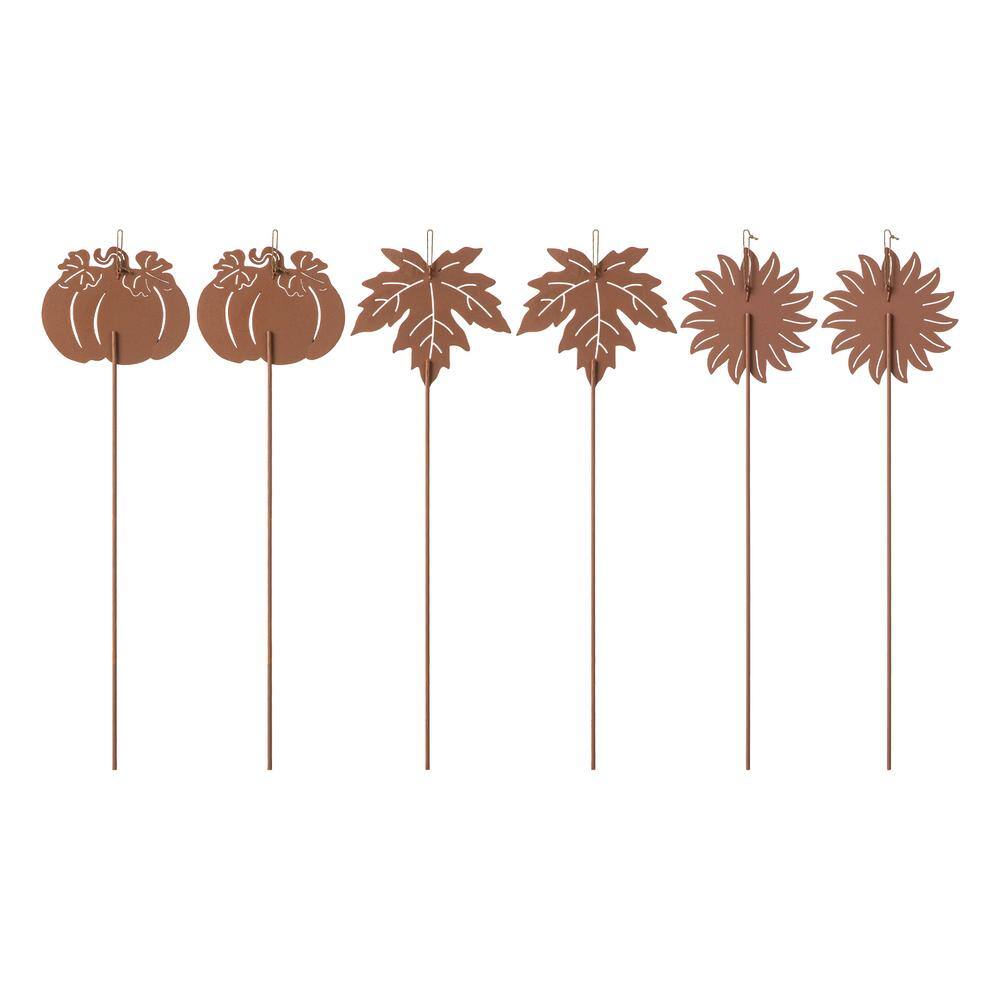 Glitzhome 18 in. H Fall Metal Pumpkin, Leave & Sunflower Yard Stake(Set of 6)