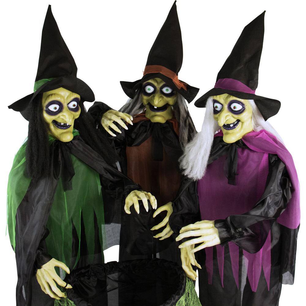 Haunted Hill Farm 67 in. Touch Activated Animatronic Witches, Light-up Eyes, Poseable, Battery-Operated