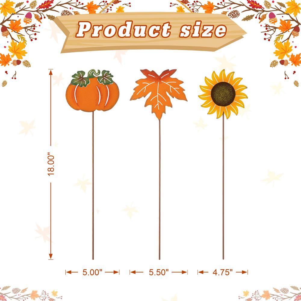 Glitzhome 18 in. H Fall Metal Pumpkin, Leave & Sunflower Yard Stake(Set of 6)