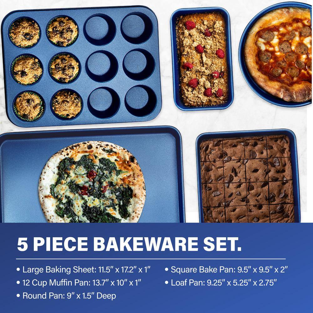 GRANITESTONE Classic Blue 15-Piece Aluminum Ultra-Durable Non-Stick Diamond Infused Cookware and Bakeware Set