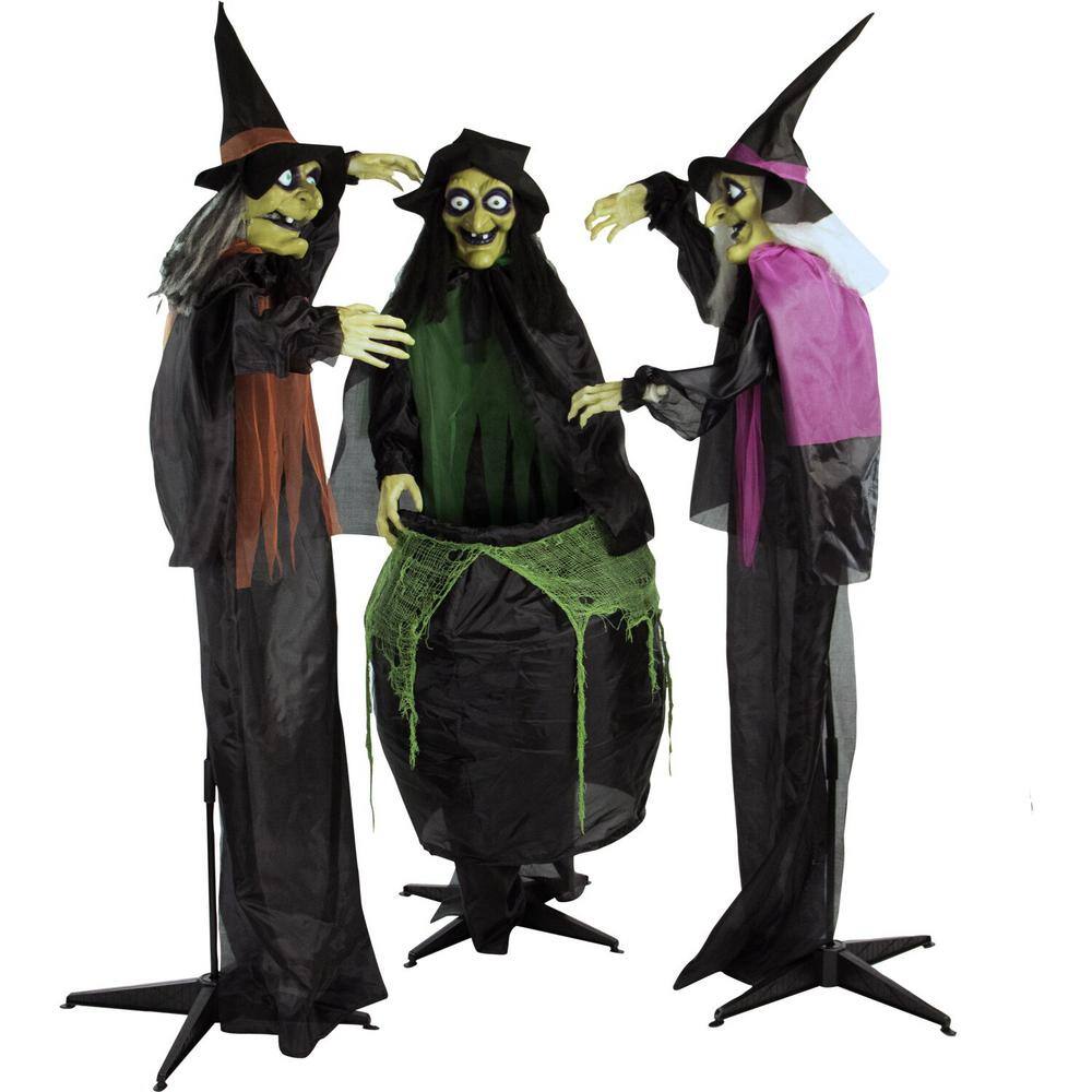 Haunted Hill Farm 67 in. Touch Activated Animatronic Witches, Light-up Eyes, Poseable, Battery-Operated