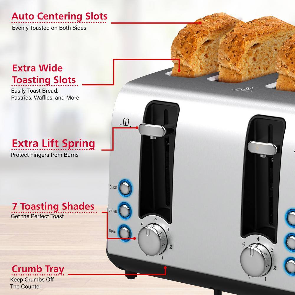 Brentwood Select Extra Wide 4 Slot Stainless Steel Toaster in Silver