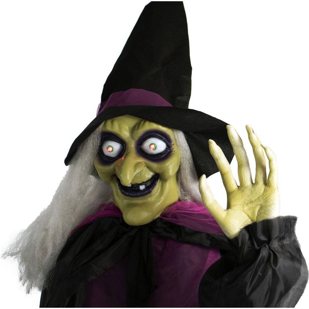 Haunted Hill Farm 67 in. Touch Activated Animatronic Witches, Light-up Eyes, Poseable, Battery-Operated