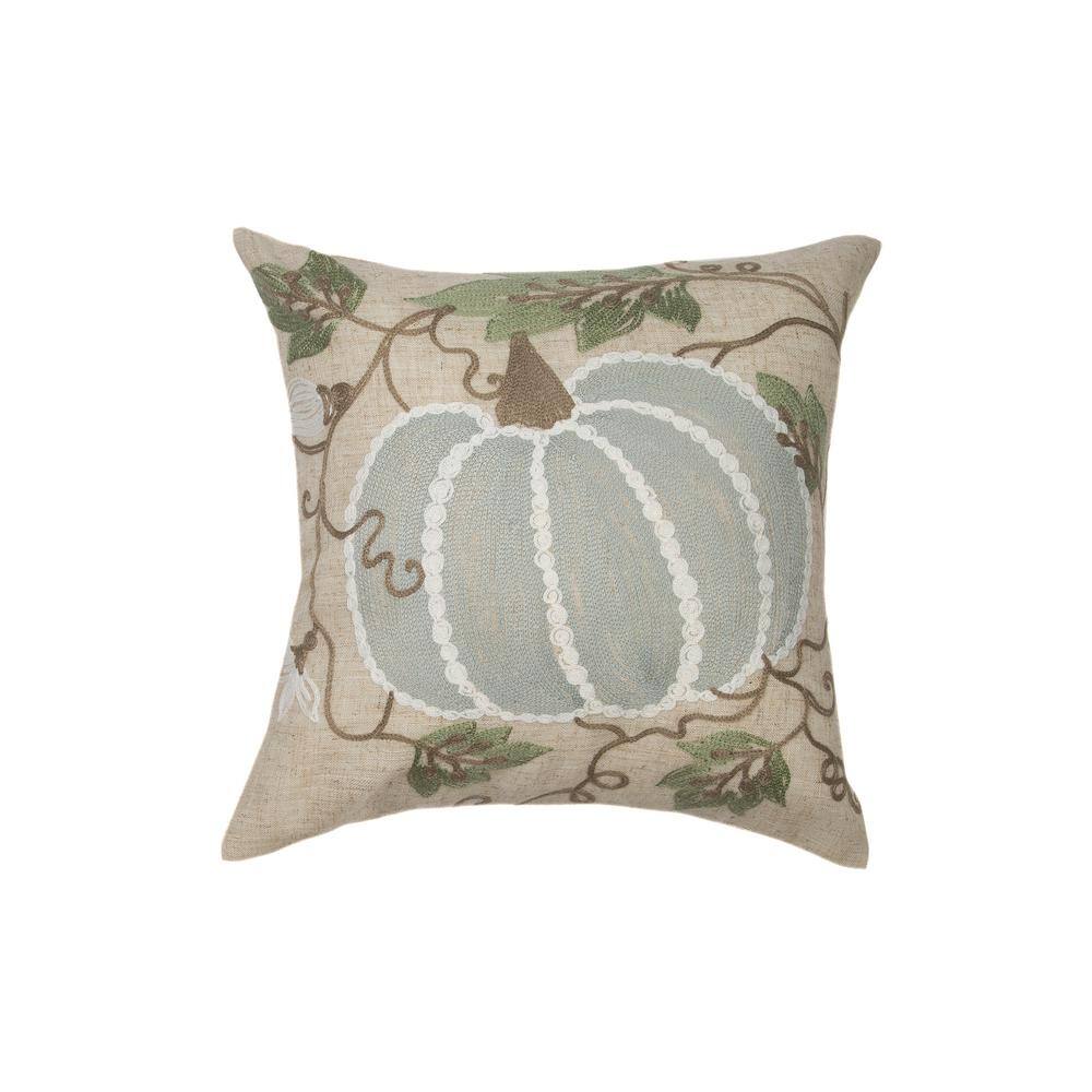 Manor Luxe 14 in. x 14 in. Pumpkin And Vines Crewel Embroidered Fall Pillow