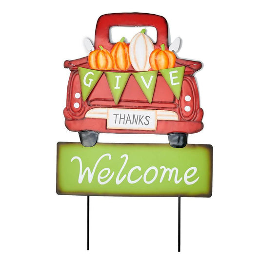 22 in. Metal Give Thanks Welcome Truck Sign