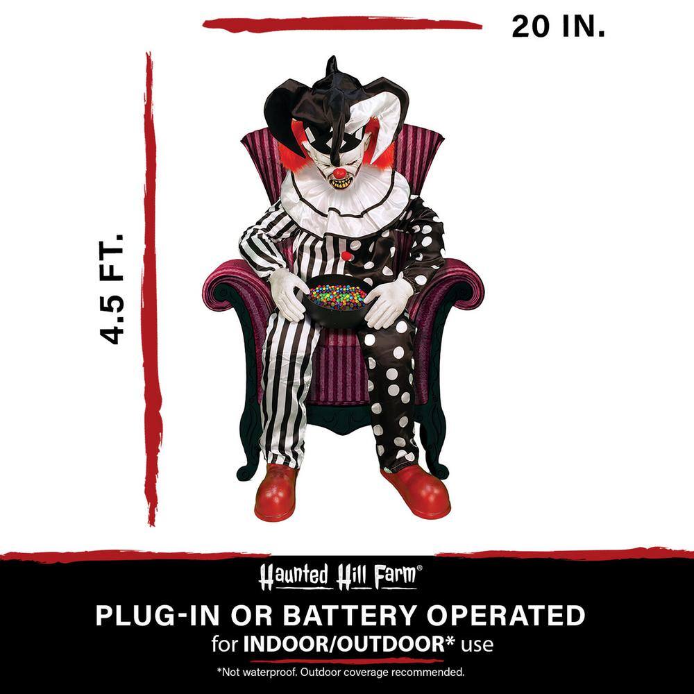 Haunted Hill Farm Hartley the Sitting Scare Clown by Tekky, Premium Talking Halloween Animatronic, Plug-In or Battery