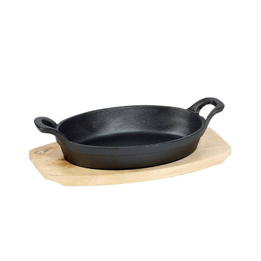 2-Piece Oval Sizzler Set 9 in. Pre-Seasoned Cast Iron w/ Wood Trivet