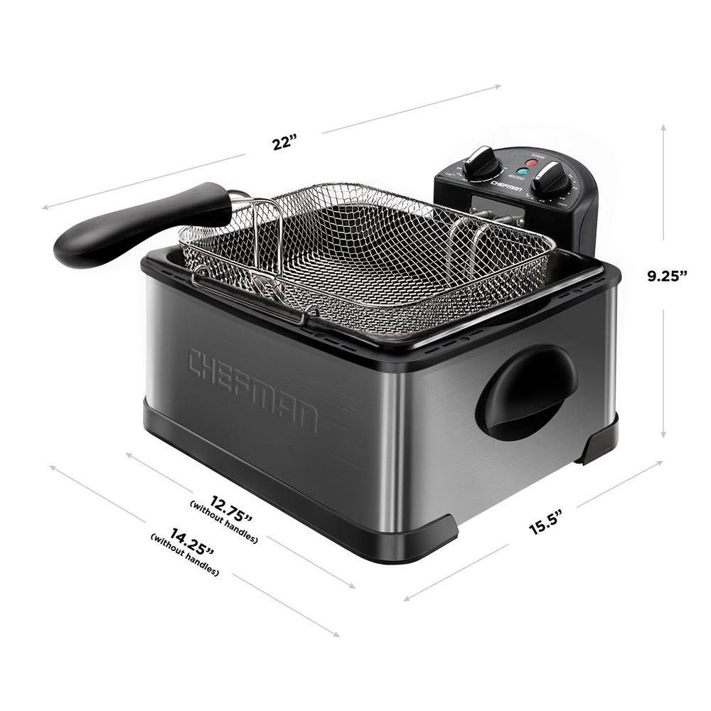 Chefman Deep Fryer with Basket Strainer 4.5 Liter XL Perfect Chicken Shrimp French Fries and Chips Removable Oil Container Black