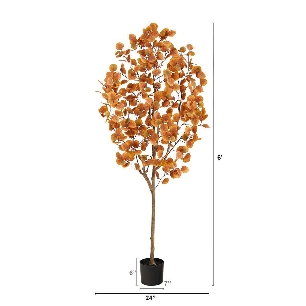 Nearly Natural 6 ft. Orange Autumn Eucalyptus Artificial Tree