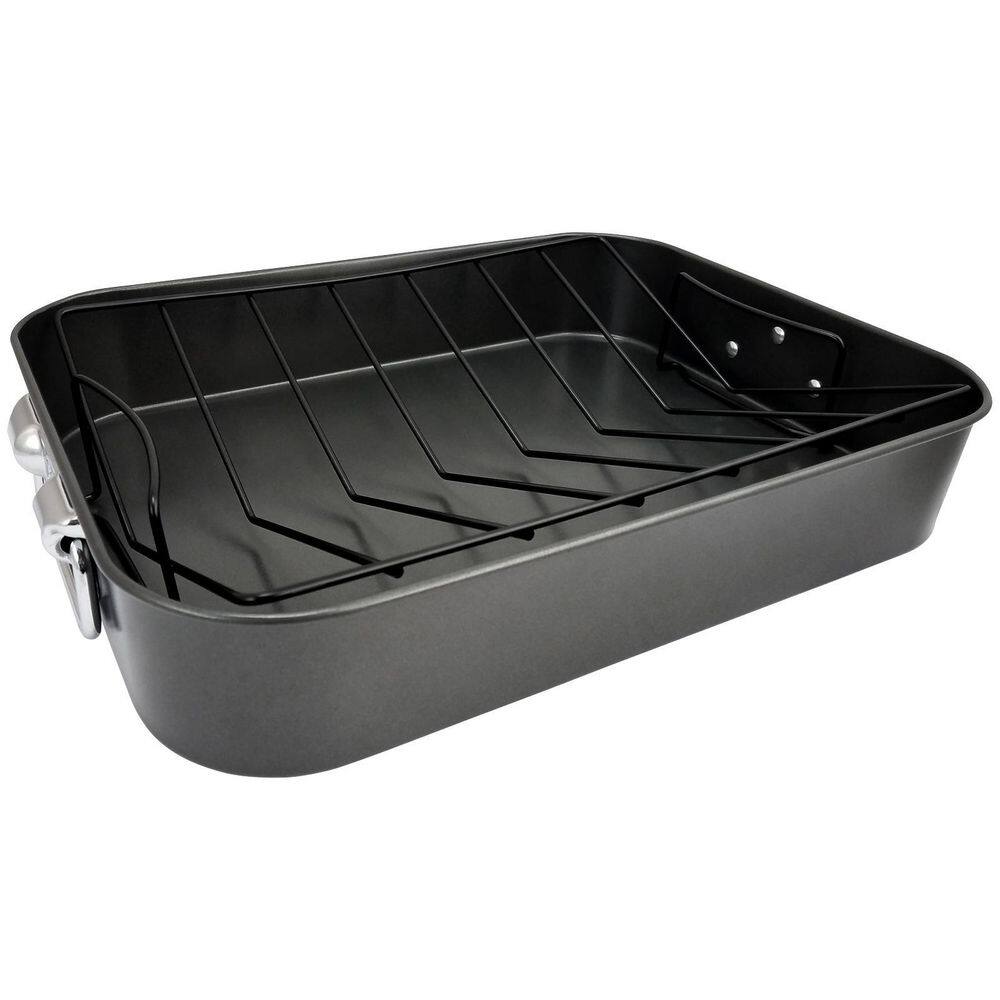 GIBSON HOME Top Roast 10 qt. Black Carbon Steel Roasting Pan with Rack