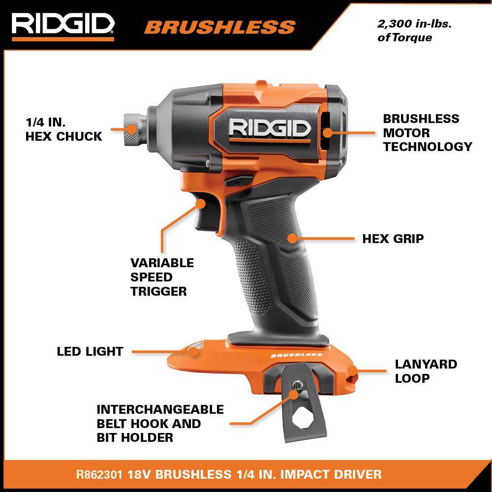 RIDGID 18V Brushless Cordless 1/4 in. Impact Driver (Tool Only)