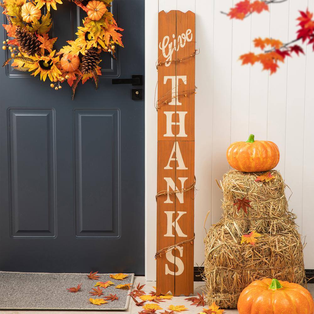 Glitzhome 51.57 in. H Wooden Give Thanks Porch Sign (KD)