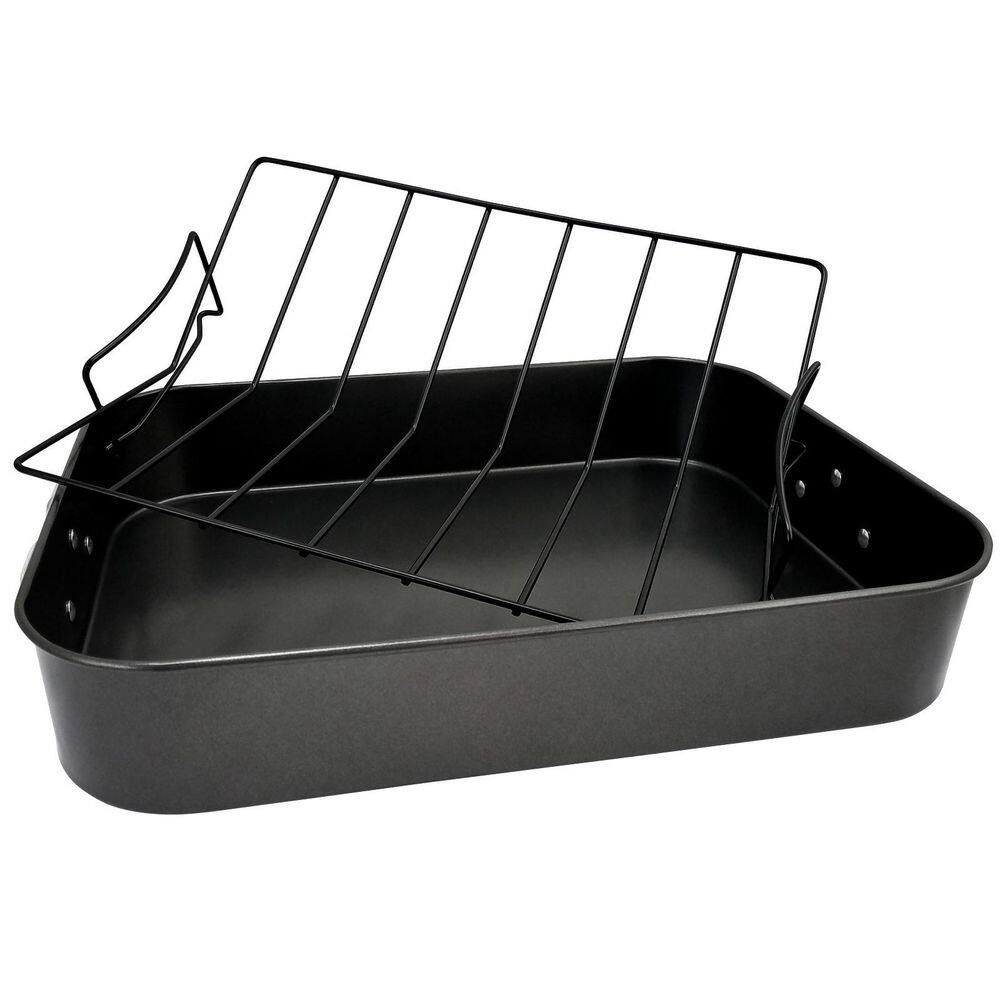 GIBSON HOME Top Roast 10 qt. Black Carbon Steel Roasting Pan with Rack