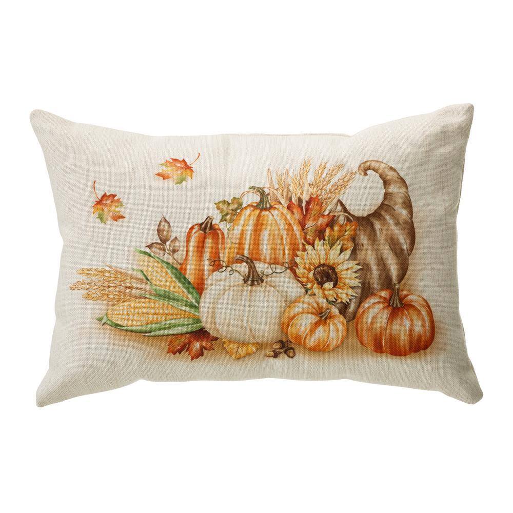 Glitzhome 18 in. L Faux Burlap Thanksgiving Croissant Pillow