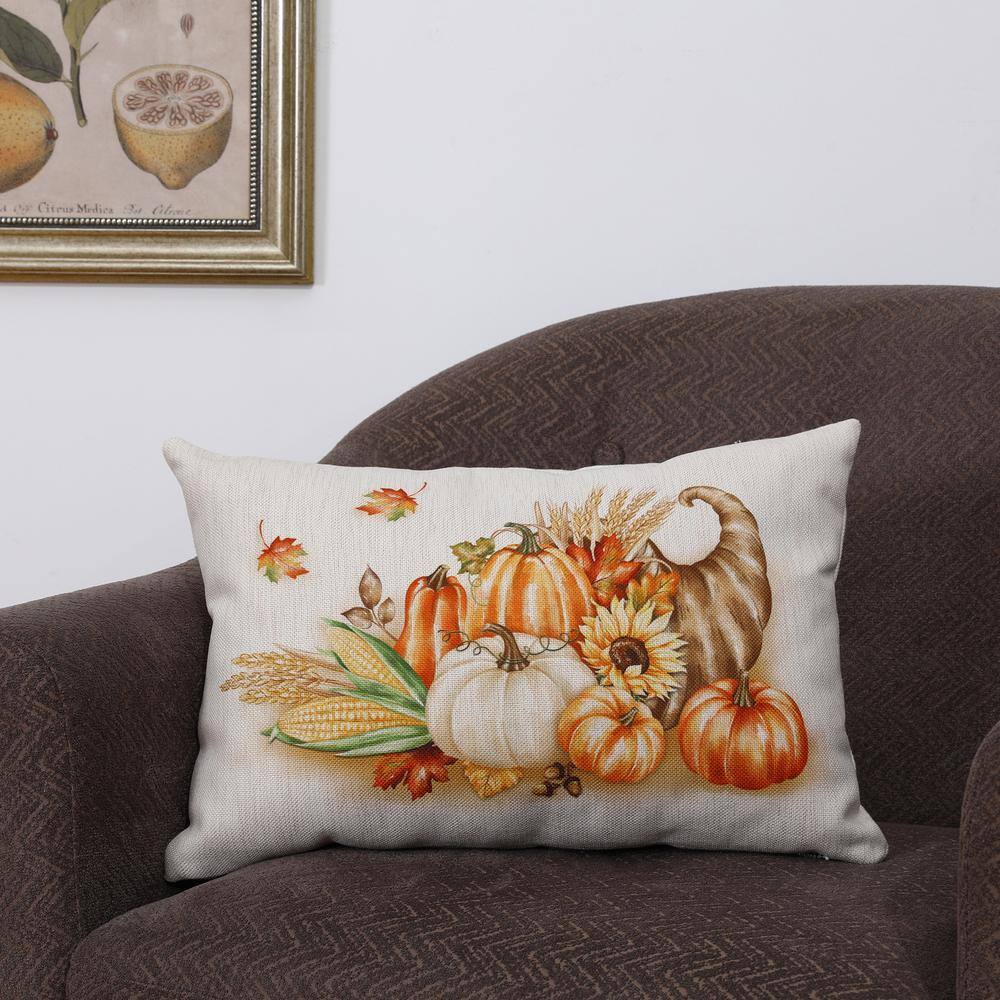 Glitzhome 18 in. L Faux Burlap Thanksgiving Croissant Pillow