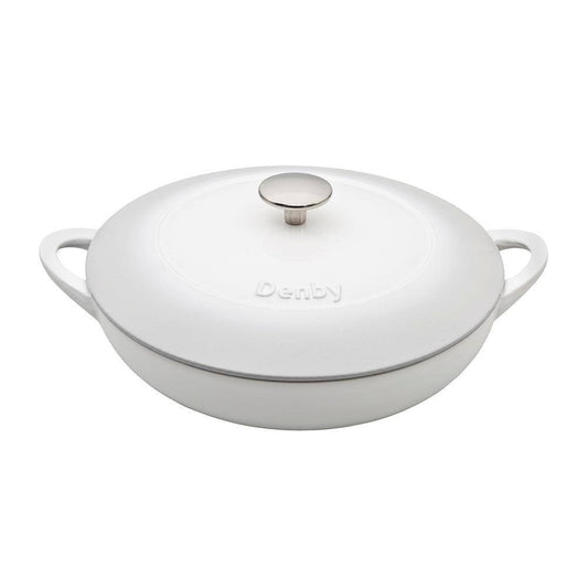 Denby Natural Canvas 4 qt. Round Cast Iron Casserole Dish in White with Lid