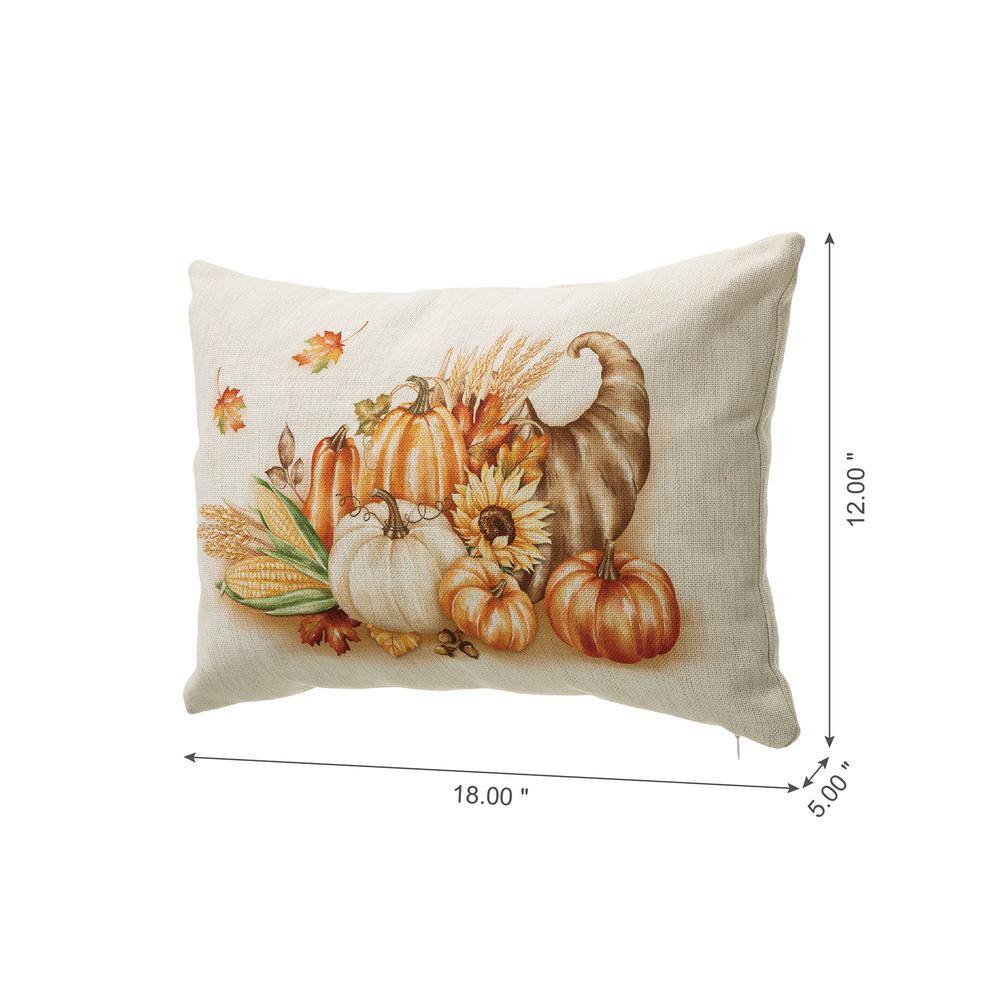 Glitzhome 18 in. L Faux Burlap Thanksgiving Croissant Pillow