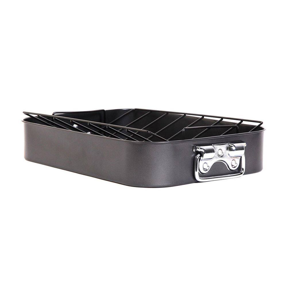 GIBSON HOME Top Roast 10 qt. Black Carbon Steel Roasting Pan with Rack