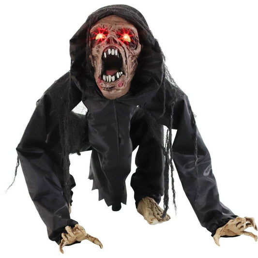 Haunted Hill Farm 17.5 in. Battery Operated Animatronic Zombie with Red LED Eyes Halloween Prop